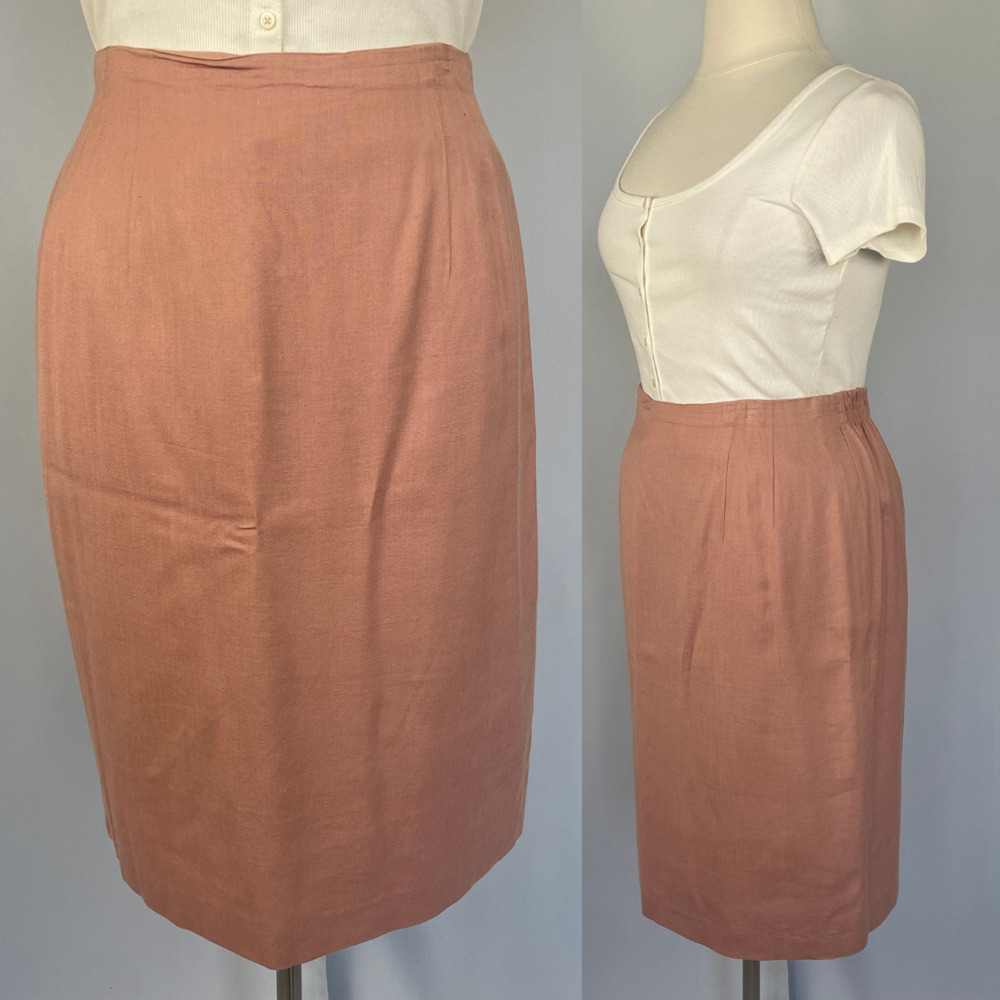 Vintage Pencil Skirt Plus Size 16W Light Pink Minimal Career Office Academia 80s